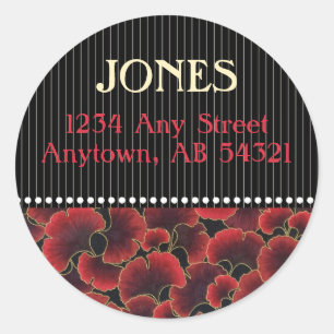 Gingko Pinstripe Dots Classy Red Black Art Deco Classic Round Sticker