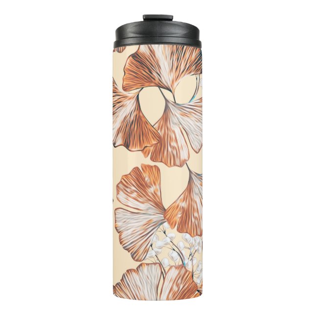 Gingko with fruits seamless pattern. Watercolor fl Thermal Tumbler (Front)