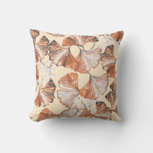 Gingko with fruits seamless pattern. Watercolor fl Throw Pillow
