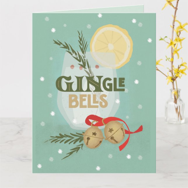 GINgle Bells Carte de voeux de vacances pliée (Fleur jaune)