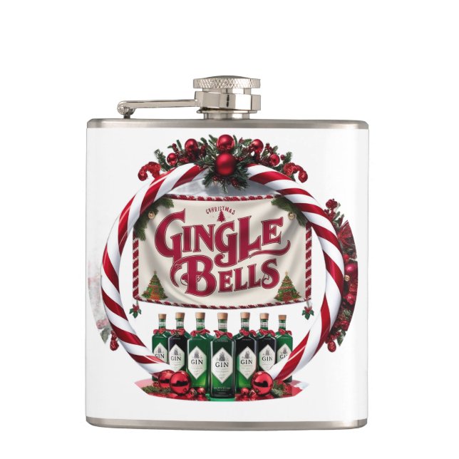 Gingle Bells Christmas Gin Display Hip Flask (Front)