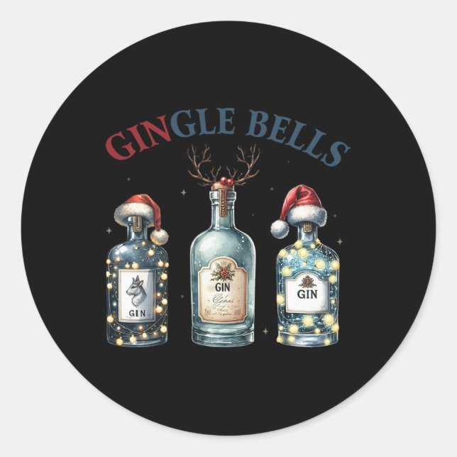 Gingle Bells Funny Gin Gin Bells Christmas Tree Me Classic Round Sticker (Front)