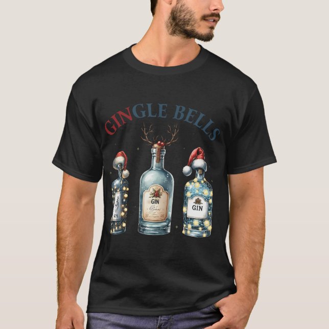 Gingle Bells Funny Gin Gin Bells Christmas Tree T-Shirt (Front)