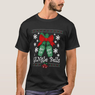 Gingle Bells Ugly Christmas Gin Mistletoe Xmas T-Shirt