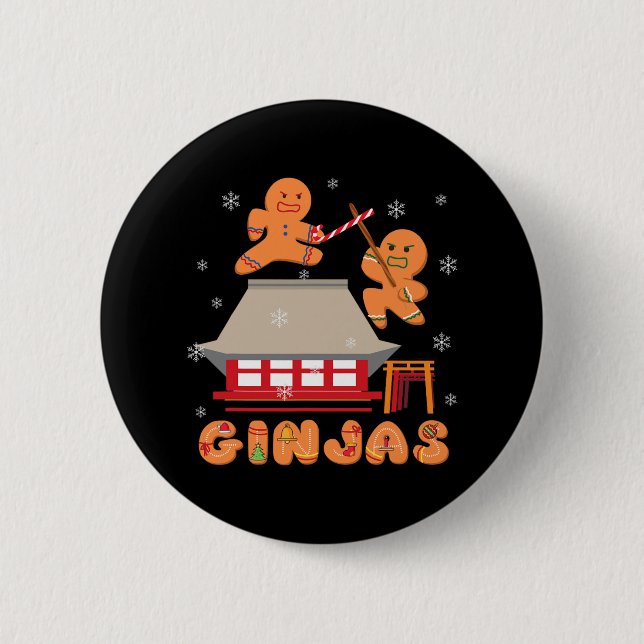 Ginja Ninja Ginjas Gingerbread Ninjas Christmas Gi 2 Inch Round Button (Front)