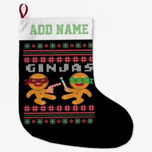 Ginjas Gingerbread Men Ugly Christmas Sweater Large Christmas Stocking