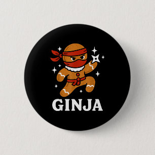 Ginjas Gingerbread Ninja Funny Christmas Cookie Bo 2 Inch Round Button