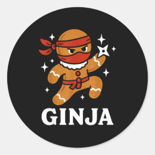 Ginjas Gingerbread Ninja Funny Christmas Cookie Bo Classic Round Sticker