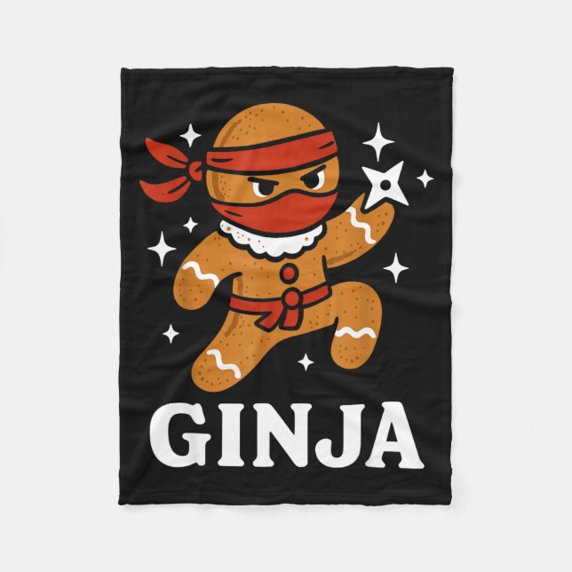 Ginjas Gingerbread Ninja Funny Christmas Cookie Bo Fleece Blanket (Front)