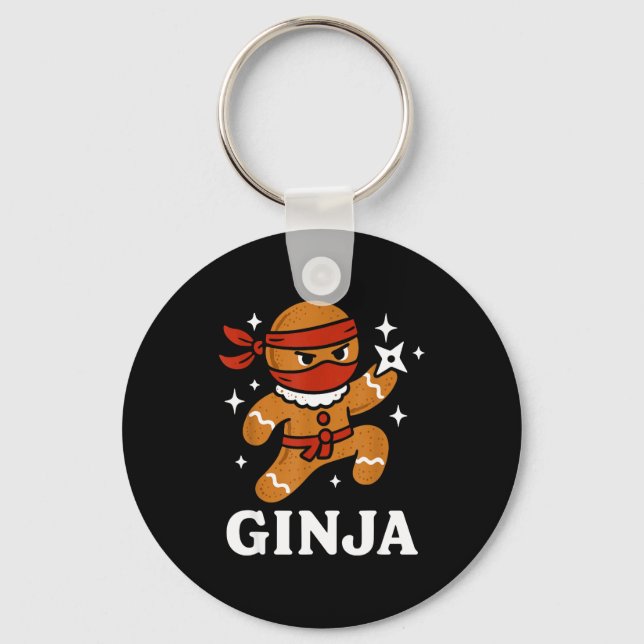 Ginjas Gingerbread Ninja Funny Christmas Cookie Bo Keychain (Front)