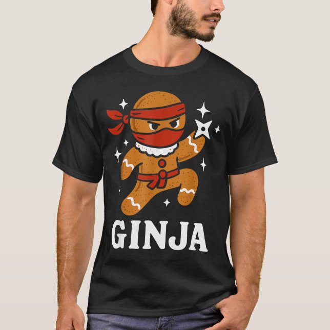 Ginjas Gingerbread Ninja Funny Christmas Cookie Bo T-Shirt (Front)
