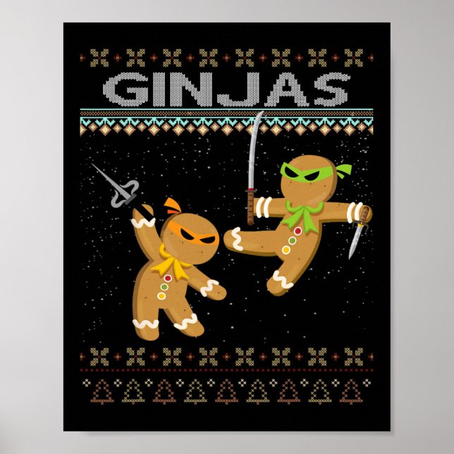 Ginjas Gingerbread Ninjas Funny Ugly Christmas  Poster (Front)