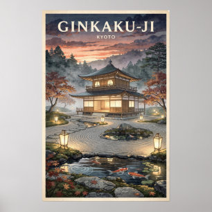 Ginkaku-ji Kyoto Vintage Travel Poster