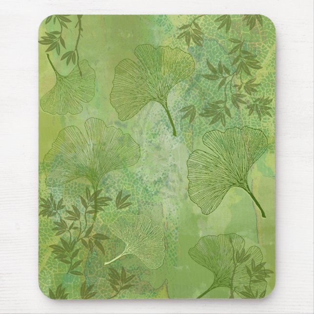 Ginkgo and Bamboo Leaves - Green Colours Mouse Pad (Front)