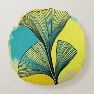 Ginkgo Biloba Leaf Patterned Round Pillow: Harmony Round Pillow