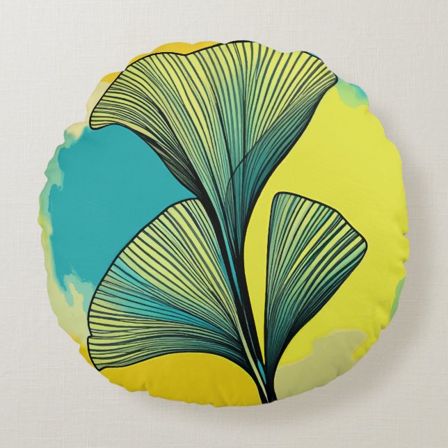 Ginkgo Biloba Leaf Patterned Round Pillow: Harmony Round Pillow (Front)