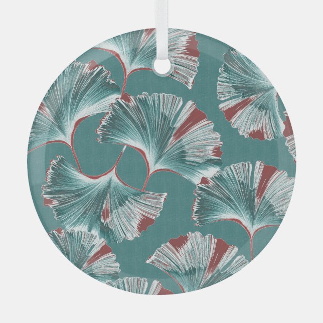 Ginkgo biloba leaf, tablecloth pattern. glass ornament (Front)