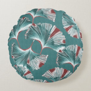 Ginkgo biloba leaf, tablecloth pattern. round pillow