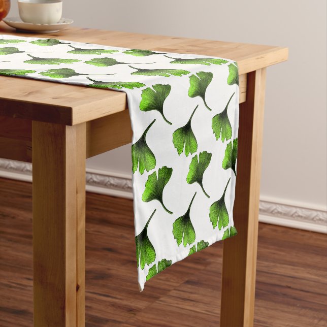 Ginkgo Biloba Leaves Botanical Art Pattern Short Table Runner (In Situ)