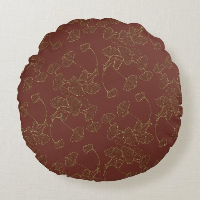 Ginkgo Biloba Leaves Pattern Round Pillow (Front)