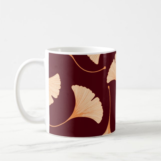 Ginkgo biloba leaves, seamless floral pattern. coffee mug (Left)