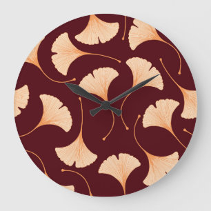 Ginkgo biloba leaves, seamless floral pattern. large clock