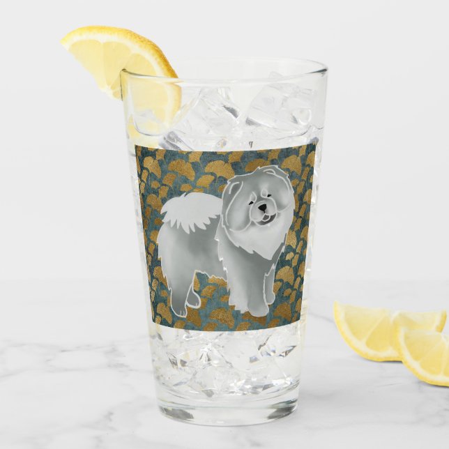 GINKGO Blue Chow 16 oz design front & back Glass (Front Ice)