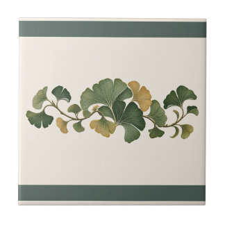 Ginkgo Botanical Fan Custom Colour Frieze Tile