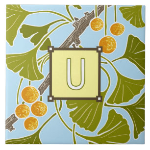 Ginkgo Dance Monogram Letter U Tile
