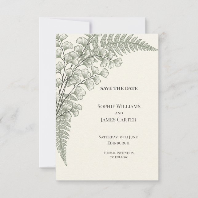 Ginkgo Fern Botanical Wedding Save The Date (Front)