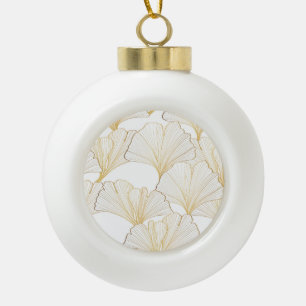 Ginkgo Gold: Luxurious Leaf Arrangement Ceramic Ball Christmas Ornament
