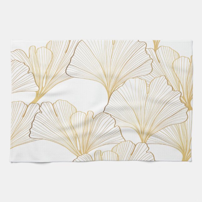 Ginkgo Gold: Luxurious Leaf Arrangement Kitchen Towel (Horizontal)