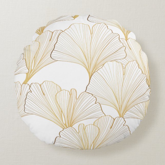 Ginkgo Gold: Luxurious Leaf Arrangement Round Pillow (Front)