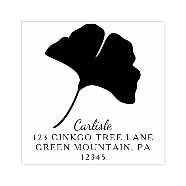 Ginkgo Leaf Custom Square Return Address Rubber Stamp (Imprint)