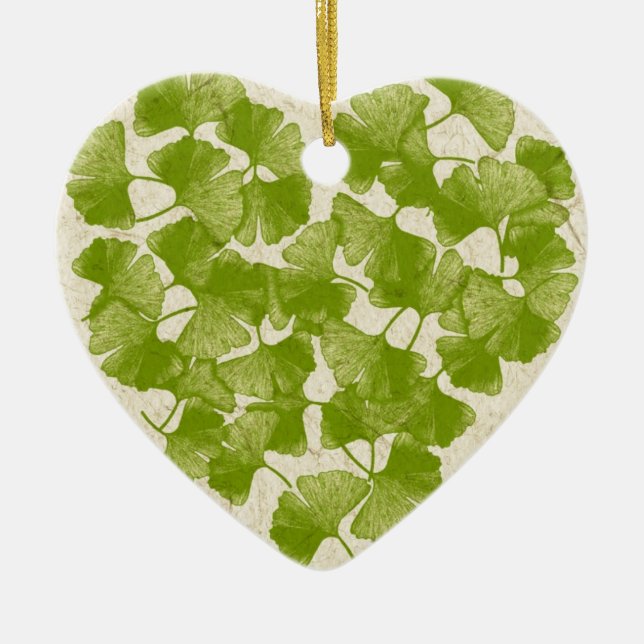 Ginkgo Leaf Heart Ceramic Ornament (Front)
