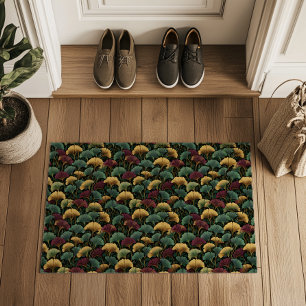 Ginkgo Leaf Pattern Teal Burgundy Doormat