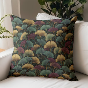 Ginkgo Leaf Pattern Teal Burgundy Throw Pillow