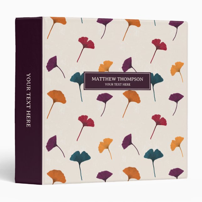 Ginkgo Leaf Pattern Watercolor Fall Autumn Colours Binder (Front/Spine)