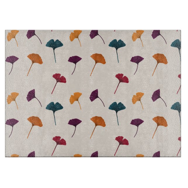 Ginkgo Leaf Pattern Watercolor Fall Autumn Colours Cutting Board (Front)