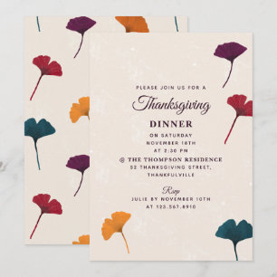 Ginkgo Leaf Watercolor Fall Autumn Thanksgiving Invitation