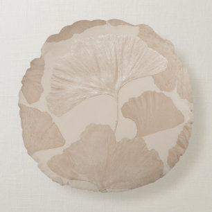 Ginkgo Leaves Beige Dream 2 Round Pillow