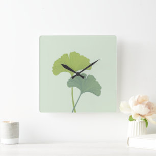 Ginkgo Leaves Customizable Background Colors  Square Wall Clock