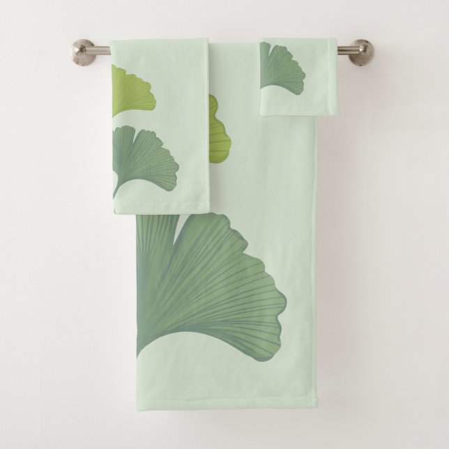 Ginkgo Leaves Customizable Background Colours  Bath Towel Set (Insitu)
