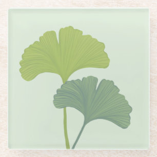 Ginkgo Leaves Customizable Background Colours Glass Coaster