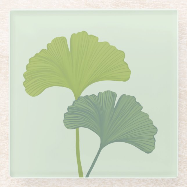 Ginkgo Leaves Customizable Background Colours  Glass Coaster (Front)