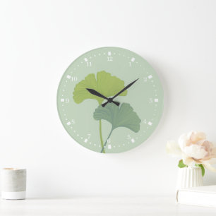 Ginkgo Leaves Customizable Background Colours  Large Clock