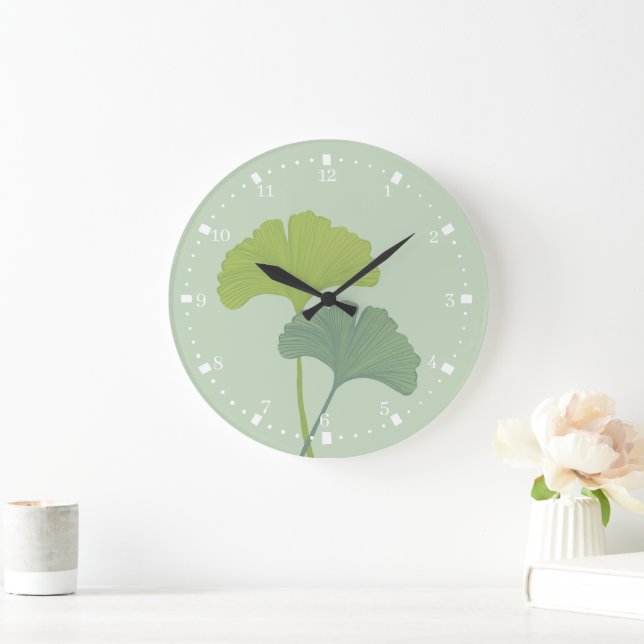 Ginkgo Leaves Customizable Background Colours  Large Clock (Home)