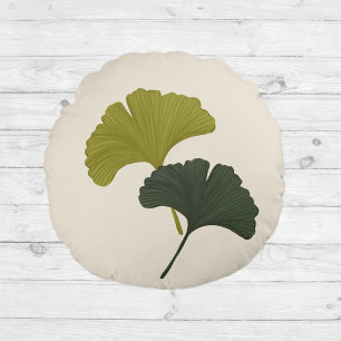 Ginkgo Leaves Customizable Background Colours  Round Pillow