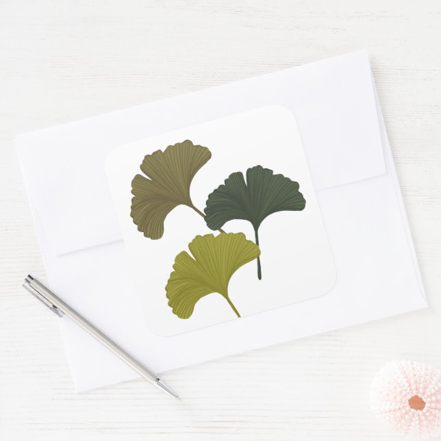 Ginkgo Leaves Customizable Background Colours  Square Sticker (Envelope)