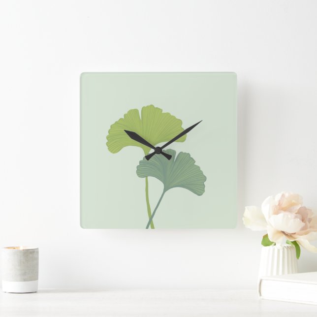 Ginkgo Leaves Customizable Background Colours  Square Wall Clock (Home)